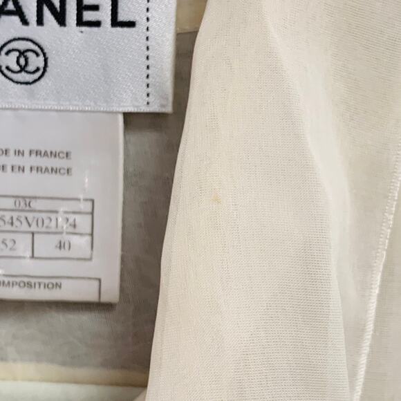 CHANEL Vintage 2003 Cruise 8 Cream Black Silk Sheer Pleated Short Sleeve Blouse - Picture 9 of 9